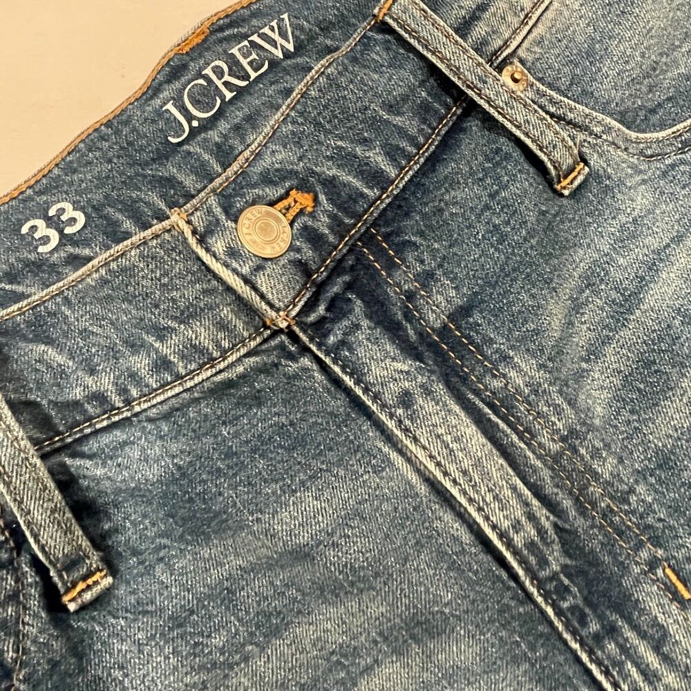~ J.CREW 33 Jean Short High Rise Cut Off Raw Blue Med Wash Festival Beach Summer